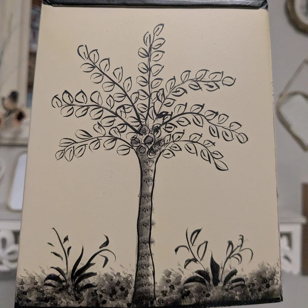 Vintage French Toile Metal Tissue Box Cover Quimper Style Black Cream MCM